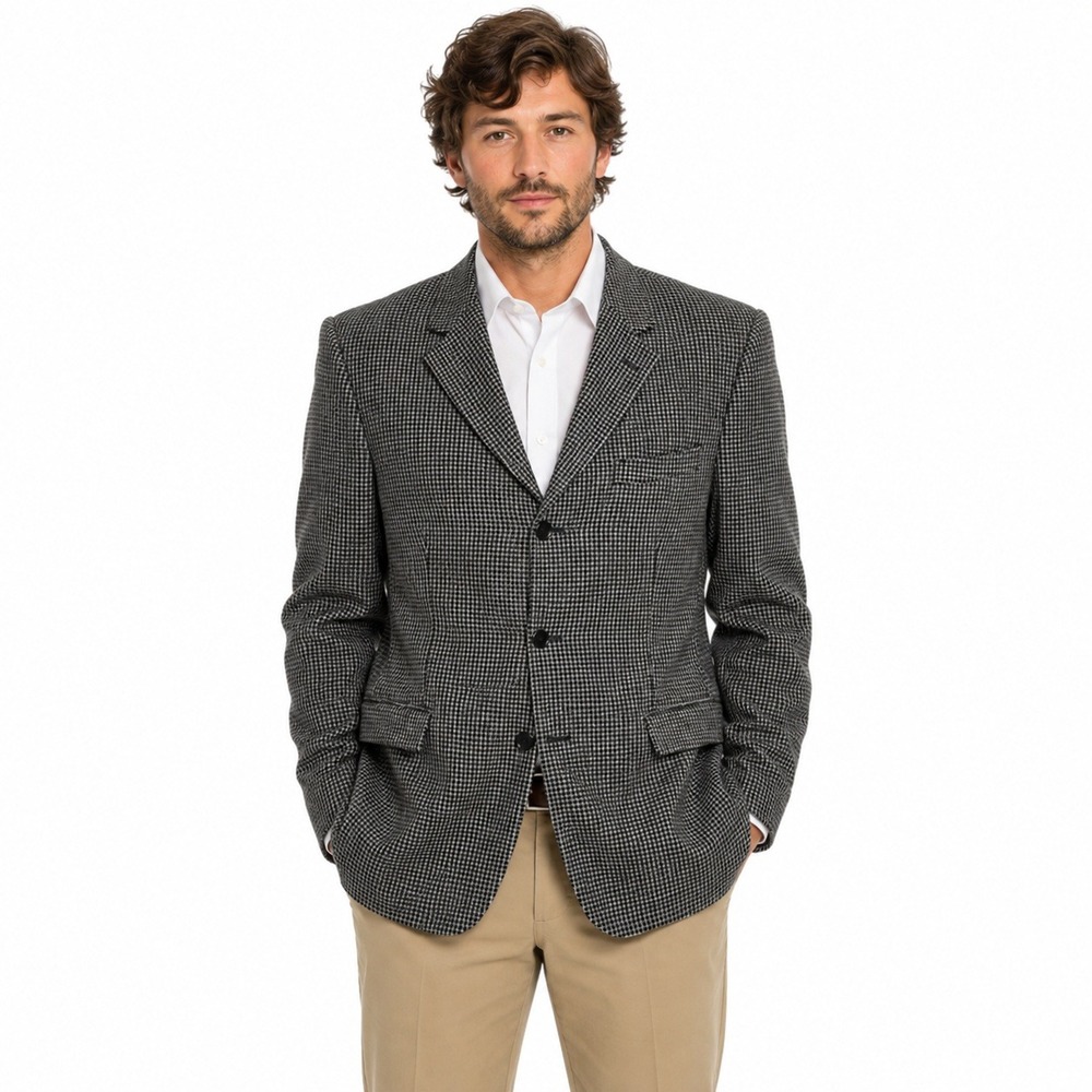 Bachrach Blazer Men 42L Black White MicroGrid WoolBlend 3 Button Italy SportCoat